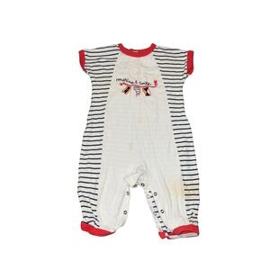 Absorba Vintage Baby Romper 18M White Navy Blue Red Nautical Stripe Marine USA